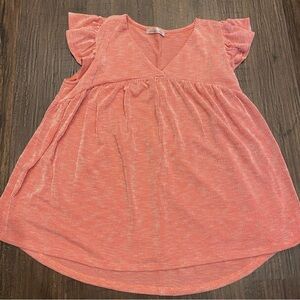 Ces Femme Coral Pink Flutter Sleeve Blouse from Flaunt Boutique Size L